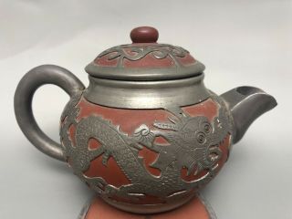 19th Century Rare Antique Chinese Yixing Zisha Teapot Pewter Encased China Maker