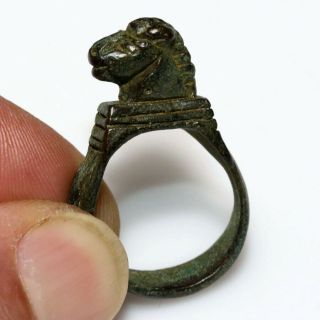 Extremely Rare Roman Military Bronze Ring Depicting Horse Bust Circa 100 - 200 Ad