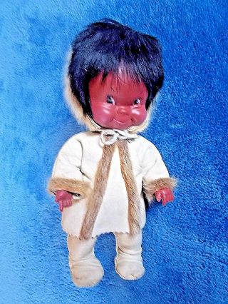 Vintage Eskimo Doll By Regal W Leather Skins " Made In Canada " Laced Fur Jacket