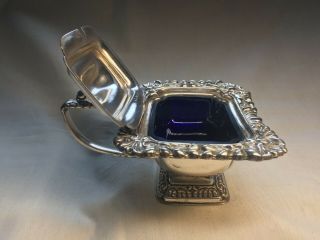 Georgian Style Silver Plate Lidded Jam Pot With Blue Glass Lining C1900
