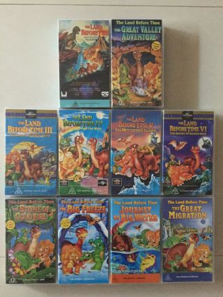 The Land Before Time Volumes 1 - 10 Rare Pal Vhs 10 Video Set Huge 718 Mins