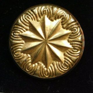 Antique Button 18th C.  Wood Back W Cat Gut Ornate Brass Star Design D11
