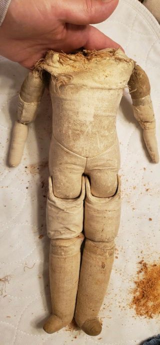 Antique Doll Kid Leather & Sawdust Body 13 " No Head Jointed Repurpose Repair