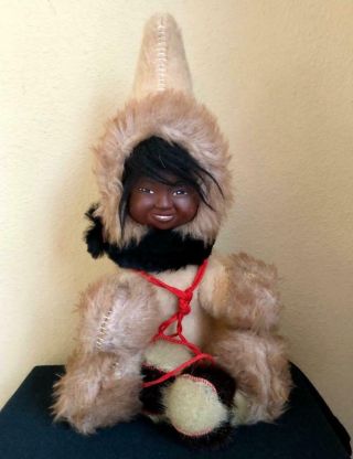 Vintage 16 " Alaskan Eskimo Doll,  Fur Clothing,  1950s,  Vg