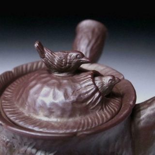 PN14: Vintage Japanese Pottery Sencha Tea Pot,  Banko ware,  Water Wheel & Bird 2