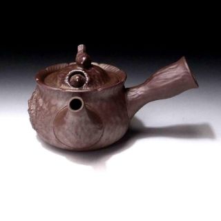 PN14: Vintage Japanese Pottery Sencha Tea Pot,  Banko ware,  Water Wheel & Bird 3