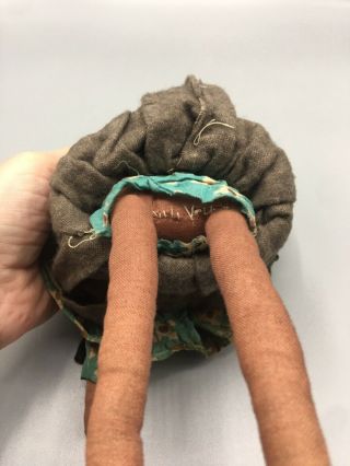 Primitive Antique Black Americana Handmade Folk Art Rag Doll 10” Tall Hand Sewn 2