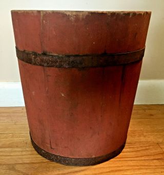 Antique Wooden Bucket RED MILK PAINT 12 