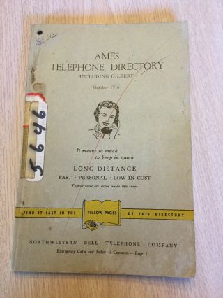 Rare Local Telephone Book Directory 1956 Ames Iowa Gilbert