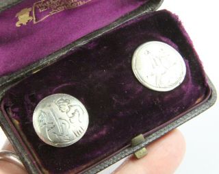 Antique Victorian Or Georgian C 1820 Boxed Sterling Silver Shirt Studs