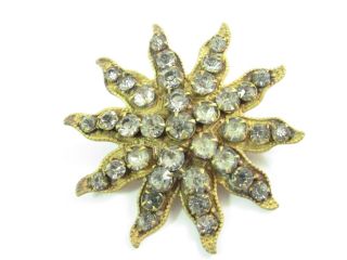 Antique Art Deco Star Sun Gilt Brass Paste Rhinestone Pin C Clasp