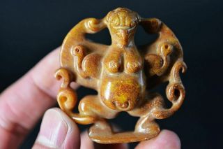 Unique Chinese Old Jade Hand Carved People Man With Wings Pendant H24