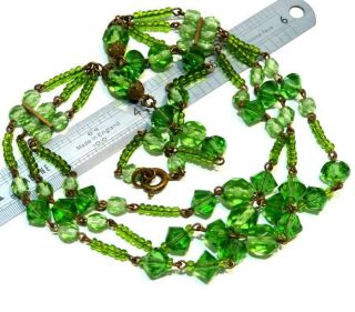 Antique Art Deco 1930s Czech Lime Green Glass Little Swag Collar Bead Necklace,