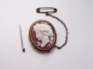 Charming Antique 9ct Gold Carved Shell Cameo Greek Goddess Pin Brooch