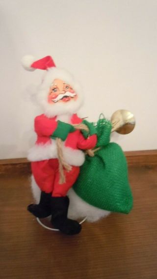 Vintage 1967 Annalee Doll Santa Claus With Sack Trumpet & Gift Christmas 9 "
