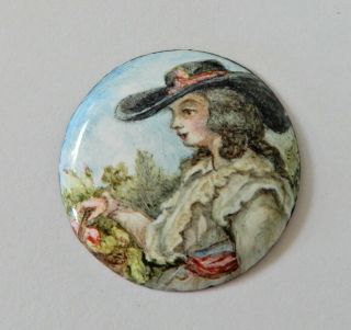 Antique Hand Painted Enamel Porcelain Cameo Of Lady For Jewelry Brooch