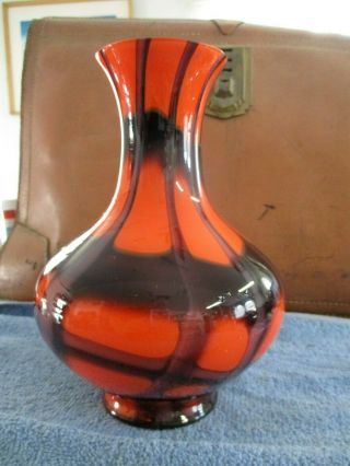 Antique Art Glass Vase Kralik Czechoslovakia Orange Spider Web 7 "
