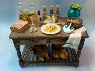 Vintage Miniature Dollhouse Incredible Artisan Crafted Gourmet Table Diorama
