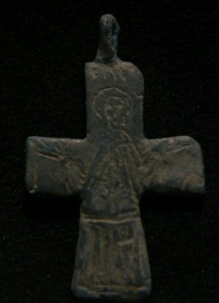 Medieval Crusaders Era Bronze Religious Cross Pendant 1100 - 1200 Ad