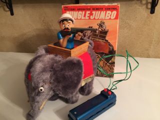 Rare Vintage Tin Battery Operated Jungle Jumbo Toy With Teddy Roosevelt B - C Toys