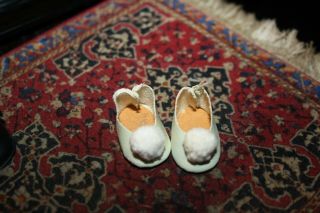 Vintage Shoes For 8” Dolls Ginny,  Or Alexanderkins,  Muffie Blue Cloth W Pom Pom