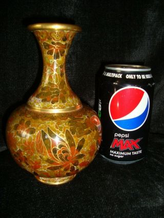 Vintage Chinese Cloisonne Vase W/ Russet Amber Enamels