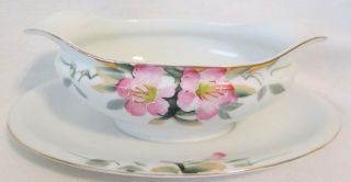 Antique 1918 Vintage Noritake 19322 Azalea Gravy Boat With Attached Underplate