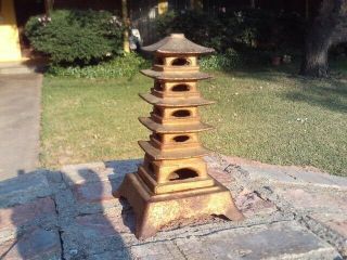 Vintage Japanese/chinese Cast Iron Pagoda Lantern Buddhist Temple 5 Tier