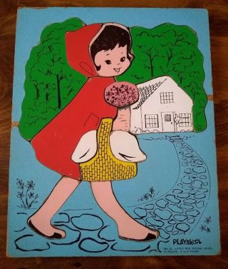 Rare Vintage Playskool Little Red Riding Hood Wooden 13 Pc Puzzle 185 - 23