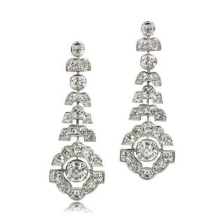 14k White Gold Over Rare Art Deco 1920s Vintage Drop/dangle Earrings In 1.  97 Ct
