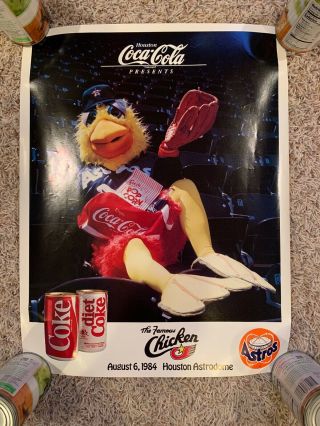 Rare 1984 Houston Astros Coca Cola “the Famous Chicken” Poster Astrodome