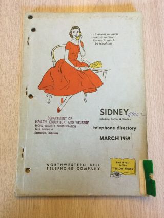 Rare Local Telephone Book Directory 1959 Sidney Potter Gurley Nebraska