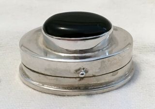 Sterling Silver Art Deco Pill Box With Large Black Stone Centrepiece