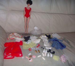 Vintage Early 1960s Brunette Barbie Bubblecut Doll,  Clothes And Accesories