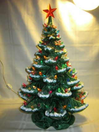 Rare Vintage 21 " Flocked Holland Mold Ceramic Light Up Christmas Tree