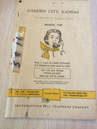 Rare Local Telephone Book Directory 1959 Garden City Kansas