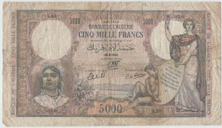 Algeria 5000 Francs 1942 P - 90 Rare