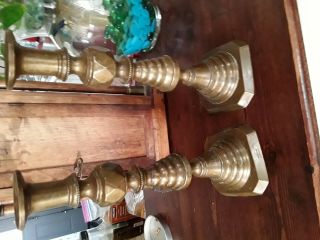 Pair Antique Style Vtg.  Beehive Brass Push Up Candle Holders/made In England
