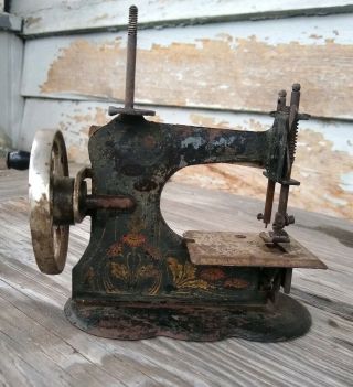 Antique Miniature Sewing Machine German Metal Toy Hand Crank 5x3x5 "