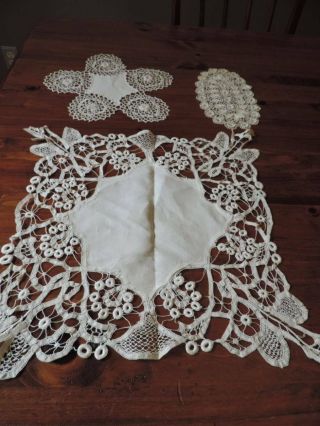 3 Elegant Vintage Antique Lace Coasters Doilies Irish Crochet