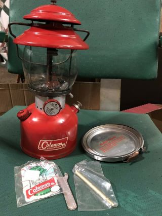 Vintage 11/68 Coleman Red 200a Single Mantle Lantern With Coleman Parts Safe