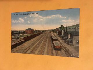 1915 Derry Pa.  Prr Pennsylvania Railroad Yards 10 Tracks,  Rare Postcard
