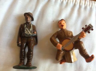 2 1930`s ? Vintage Rare Barclay Manoil ? Metal Lead Toy Soldiers Banjo & Woun