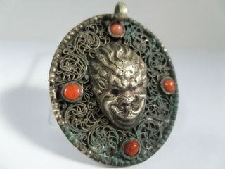 Rare,  Antique Chinese,  Repousse God And Filigree Poss.  Silver Pendant - 1900 - On