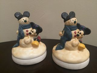 Rare Two Disney Parks Mickey Mouse Snowman Ceramic Cookie Stamps Molds