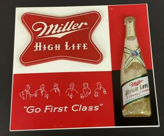 Miller High Life Beer 3d Bottle Bar Sign Go First Class 1956 Vintage Ultra Rare
