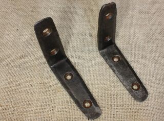 2 Old Shelf Brackets Corner Support Braces Wrought Iron Vintage 1850’s Rustic 3 "