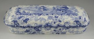 Antique Pottery Pearlware Blue Transfer Minton Genevese Razor Box & Cover 1830