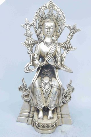 China Collectable Handwork Decor Miao Silver Carve Lotus Buddha Exorcism Statue