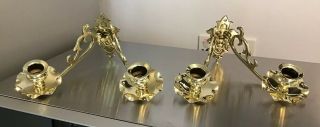 Pair Vintage Art Nouveau Style Brass Double Swing Arm Wall Candle Holder Sconce
